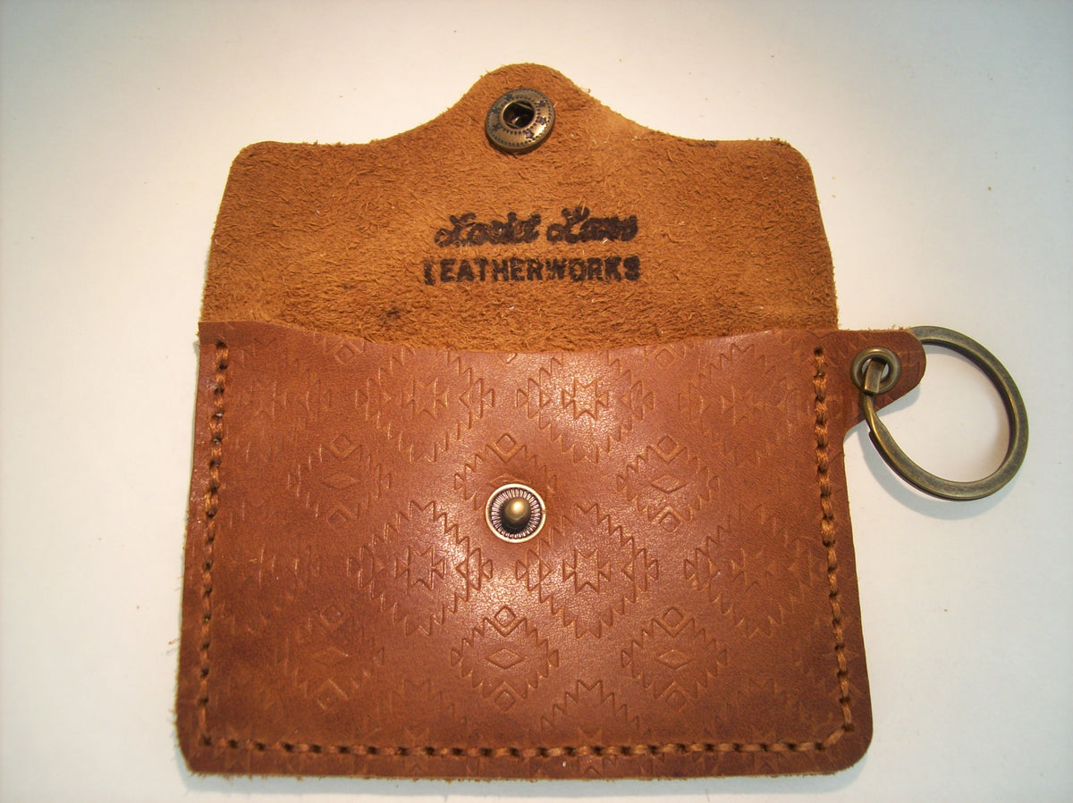 Embossed Leather Card Wallet Keychain – Repurposed Leather