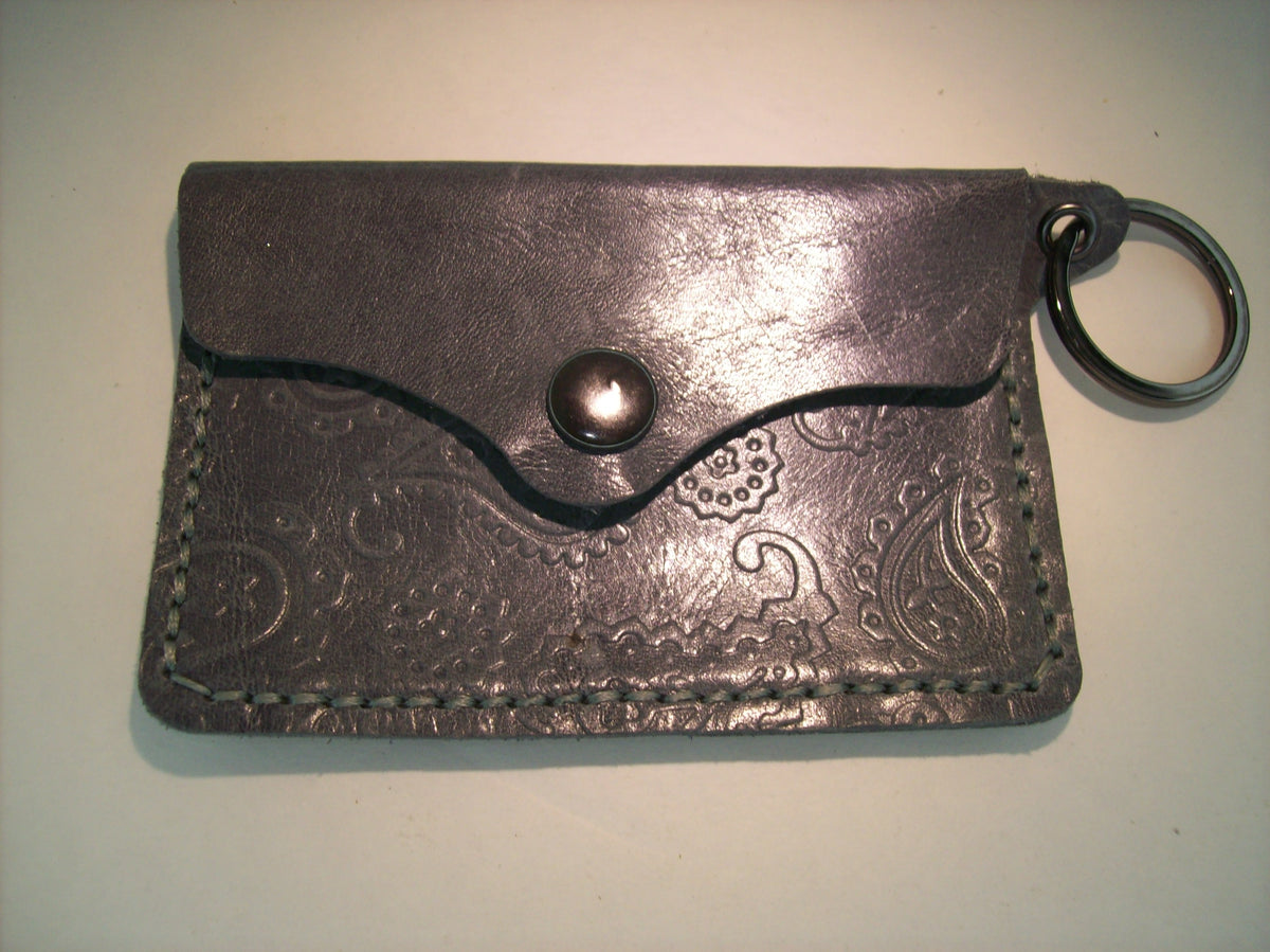 Embossed Leather Card Wallet Keychain – Repurposed Leather