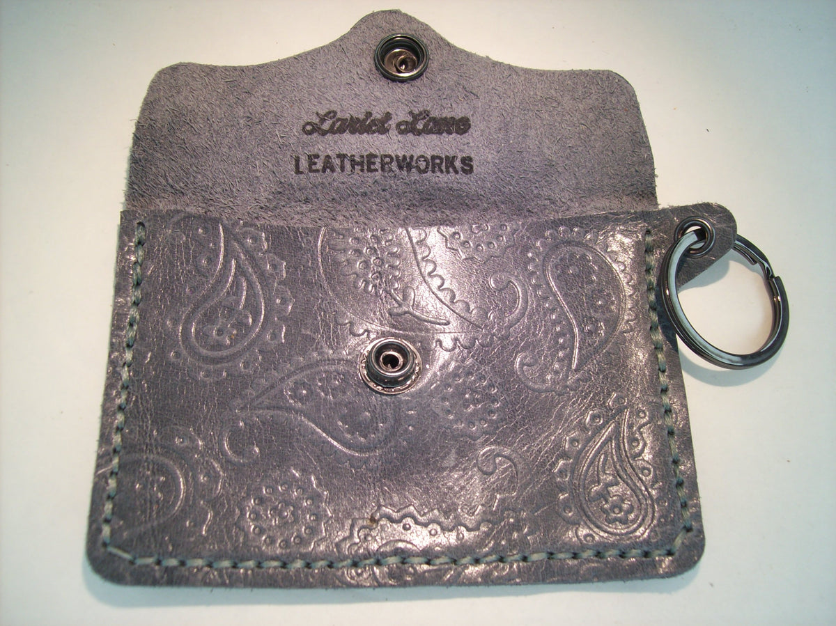 Embossed Leather Card Wallet Keychain – Repurposed Leather
