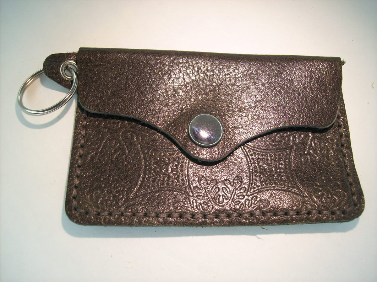 Embossed Leather Card Wallet Keychain – Repurposed Leather