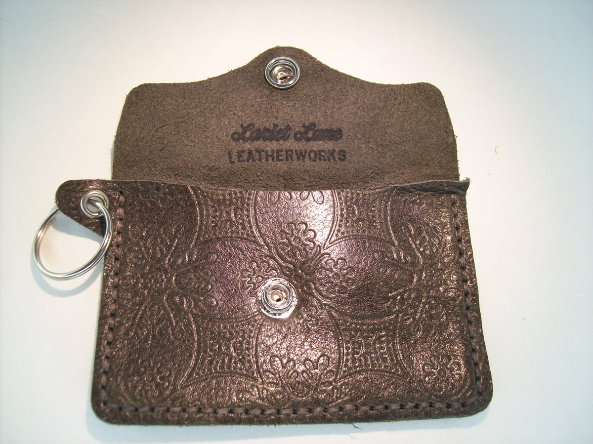 Embossed Leather Card Wallet Keychain – Repurposed Leather