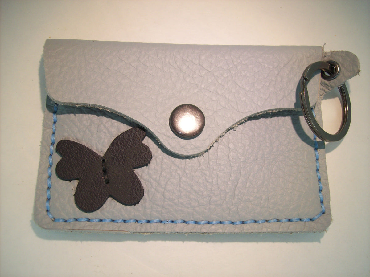 Leather Card Wallet Keychain with Shapes – Repurposed Leather
