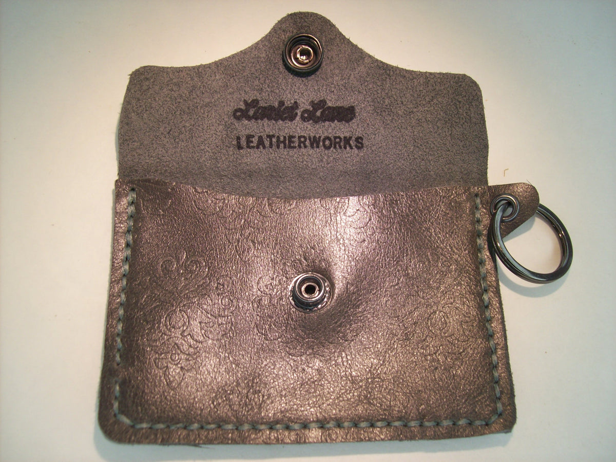 Embossed Leather Card Wallet Keychain – Repurposed Leather