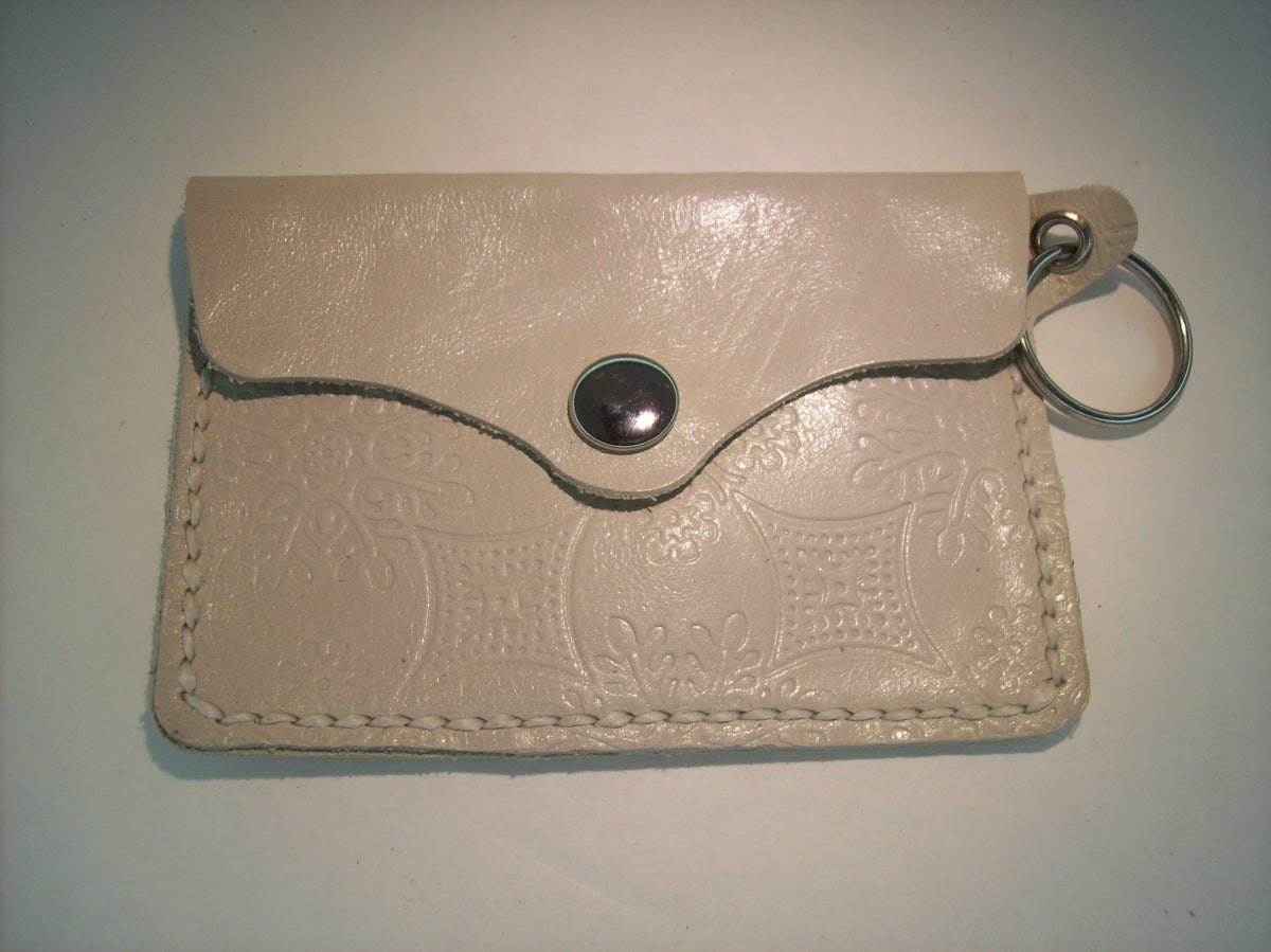 Embossed Leather Card Wallet Keychain – Repurposed Leather