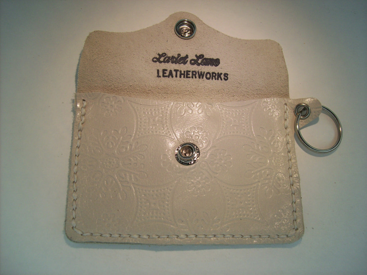 Embossed Leather Card Wallet Keychain – Repurposed Leather