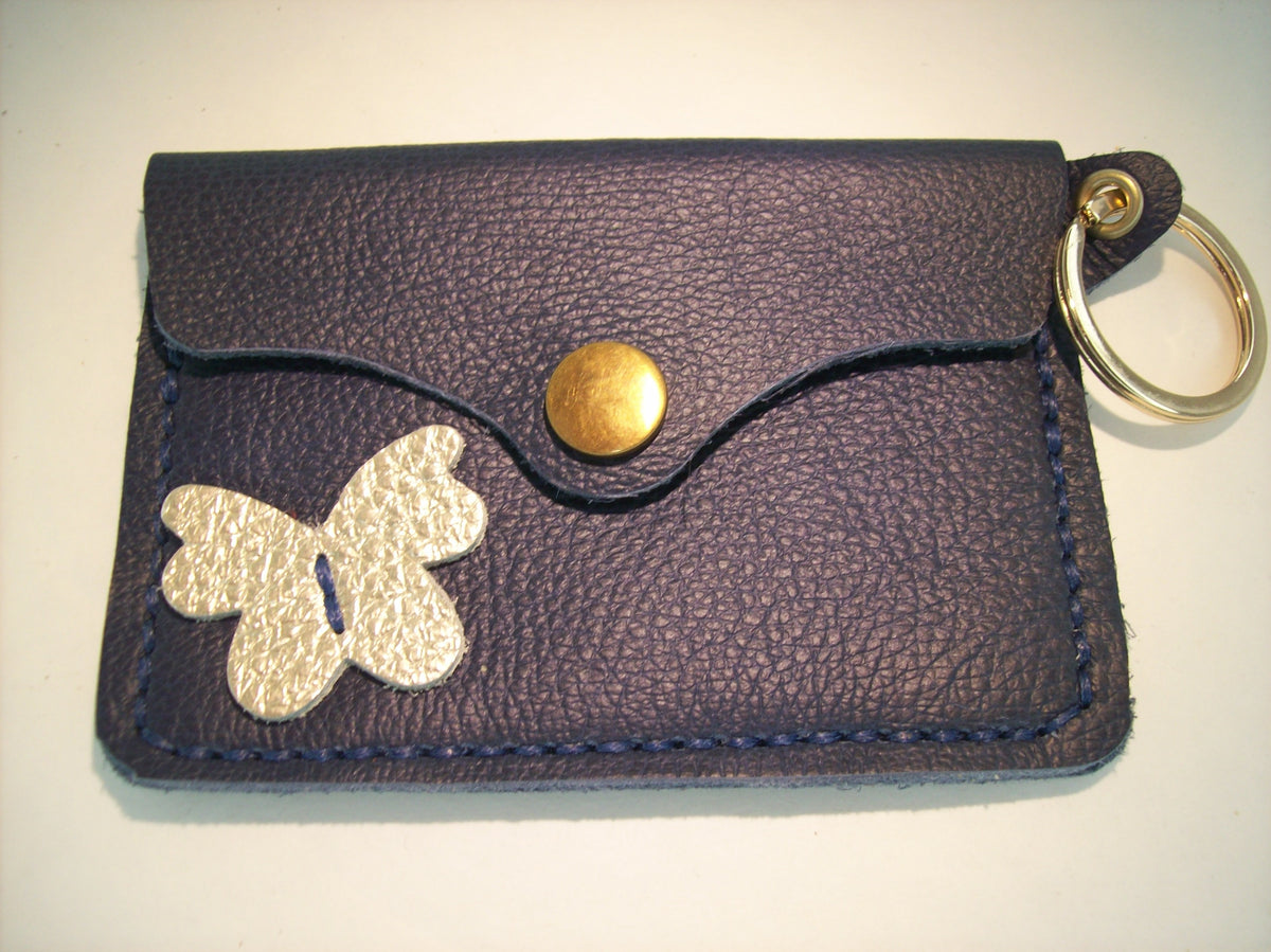 Leather Card Wallet Keychain with Shapes – Repurposed Leather