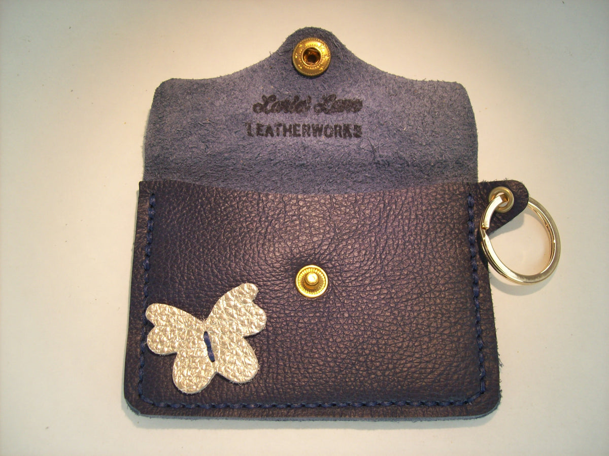 Leather Card Wallet Keychain with Shapes – Repurposed Leather