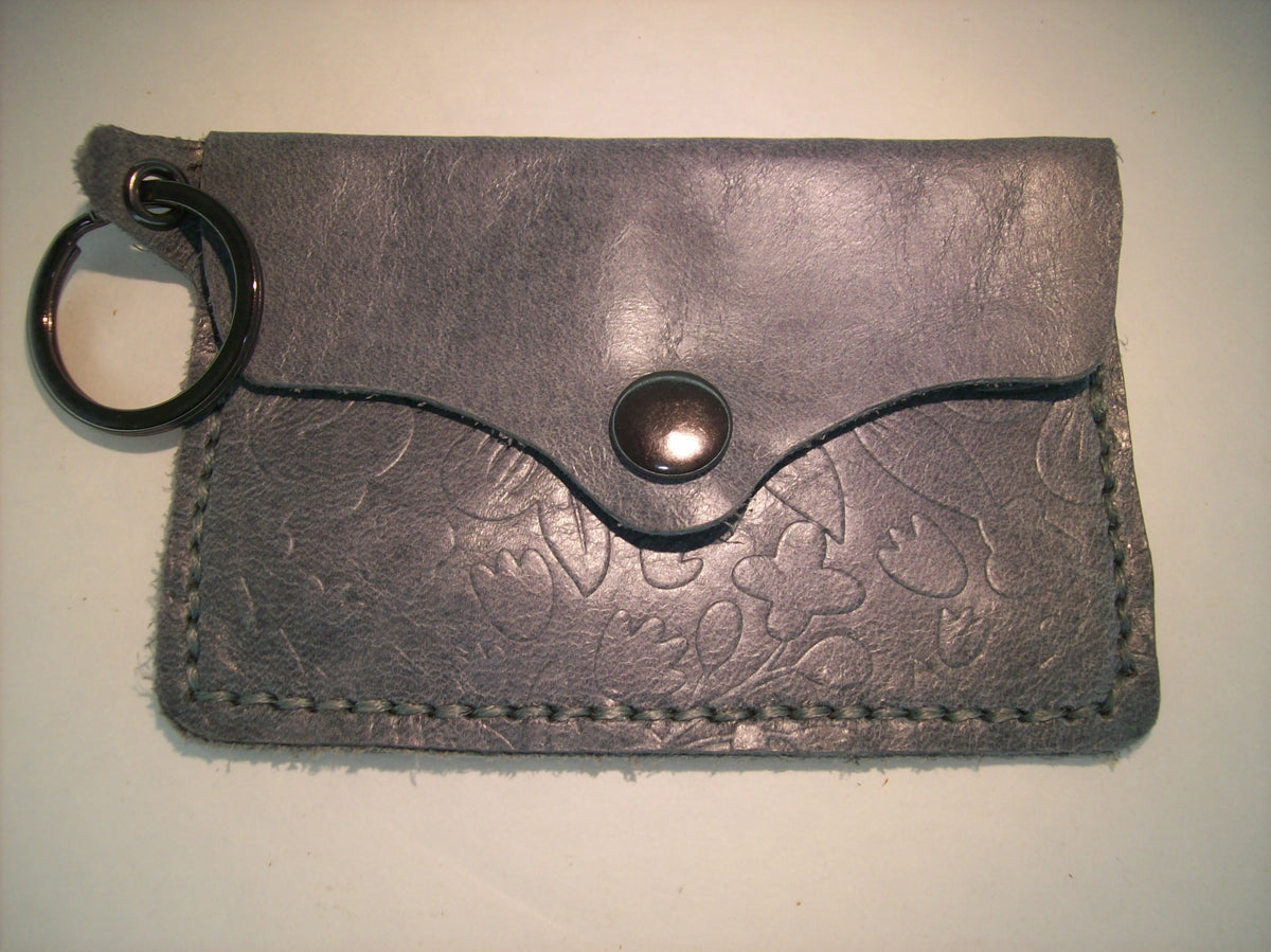 Embossed Leather Card Wallet Keychain – Repurposed Leather