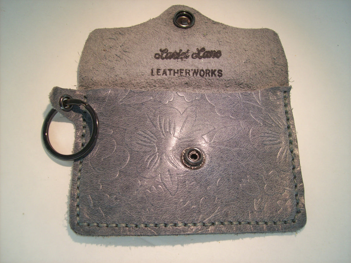 Embossed Leather Card Wallet Keychain – Repurposed Leather