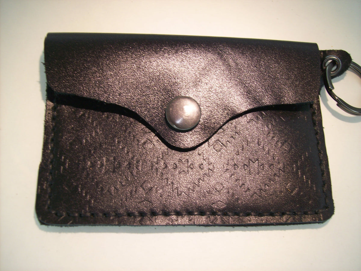 Embossed Leather Card Wallet Keychain – Repurposed Leather