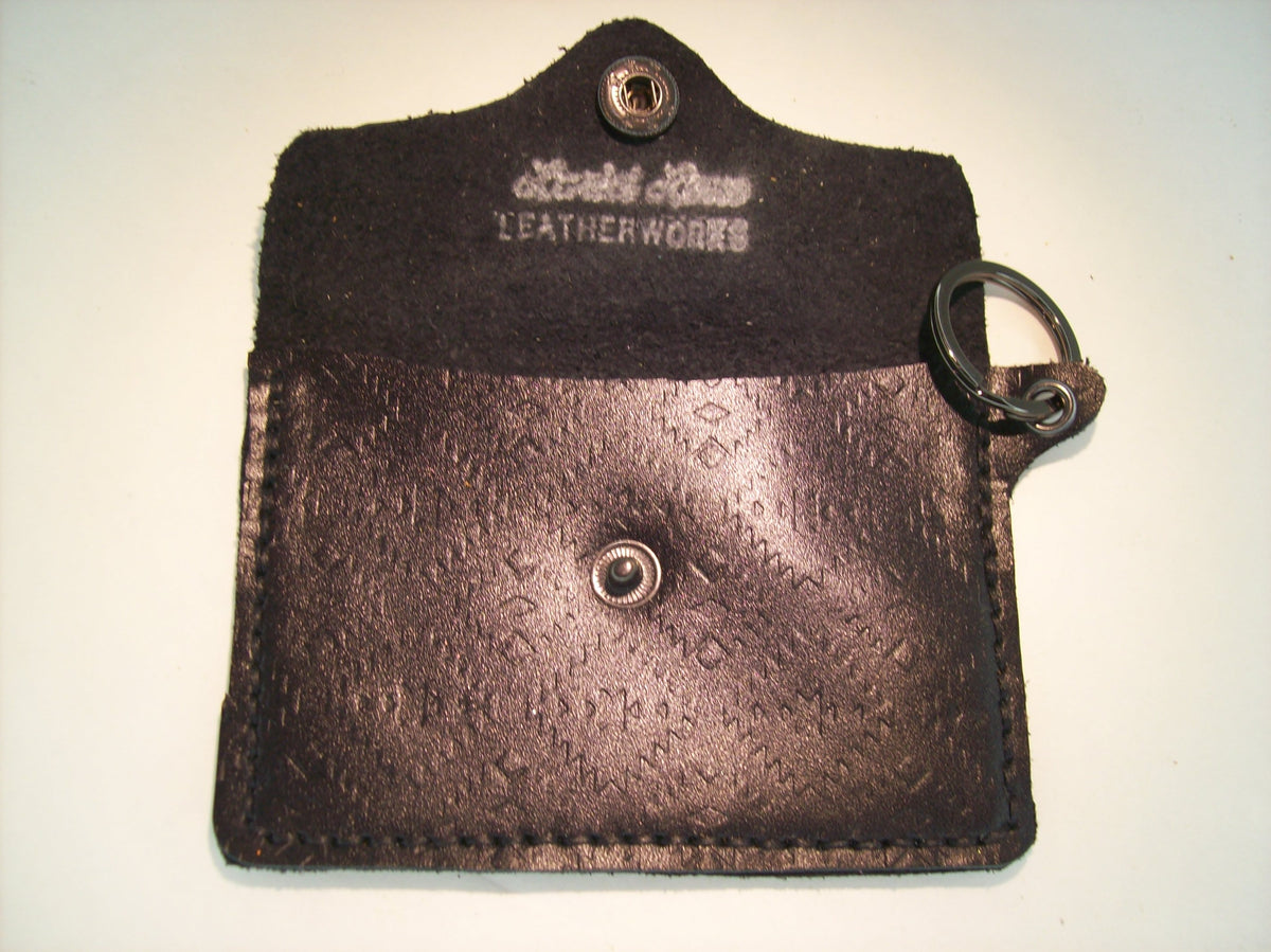 Embossed Leather Card Wallet Keychain – Repurposed Leather