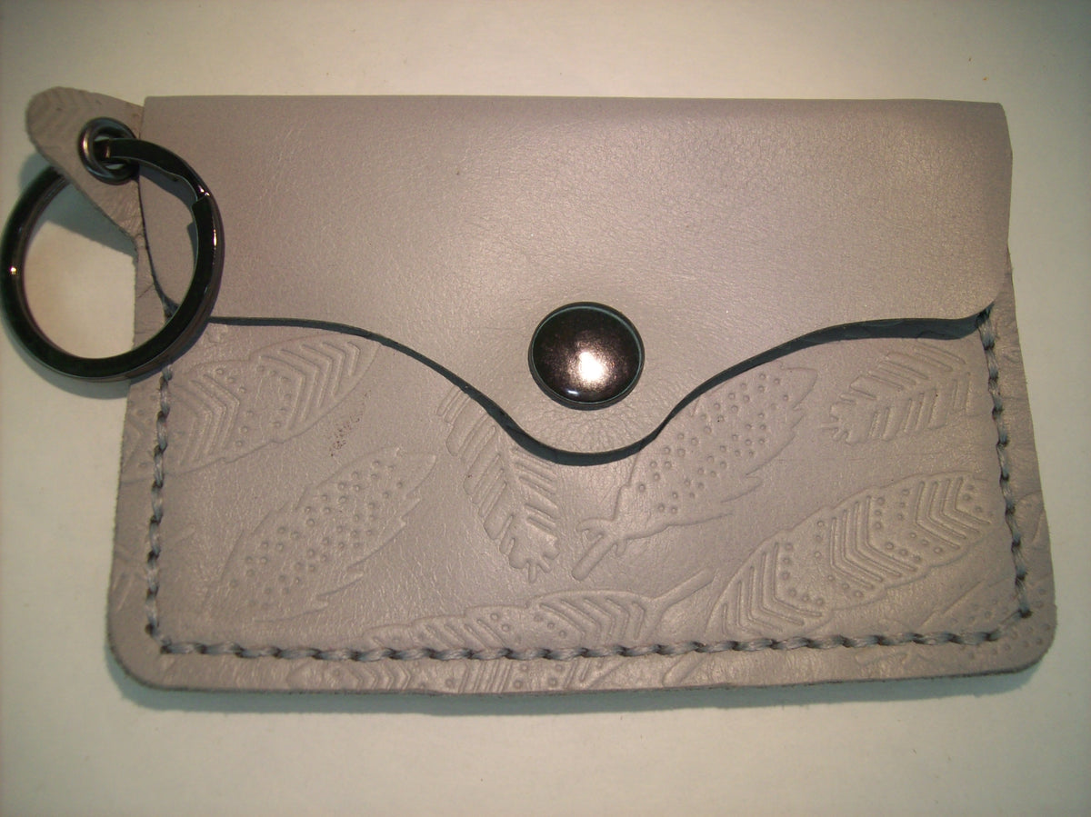 Embossed Leather Card Wallet Keychain – Repurposed Leather