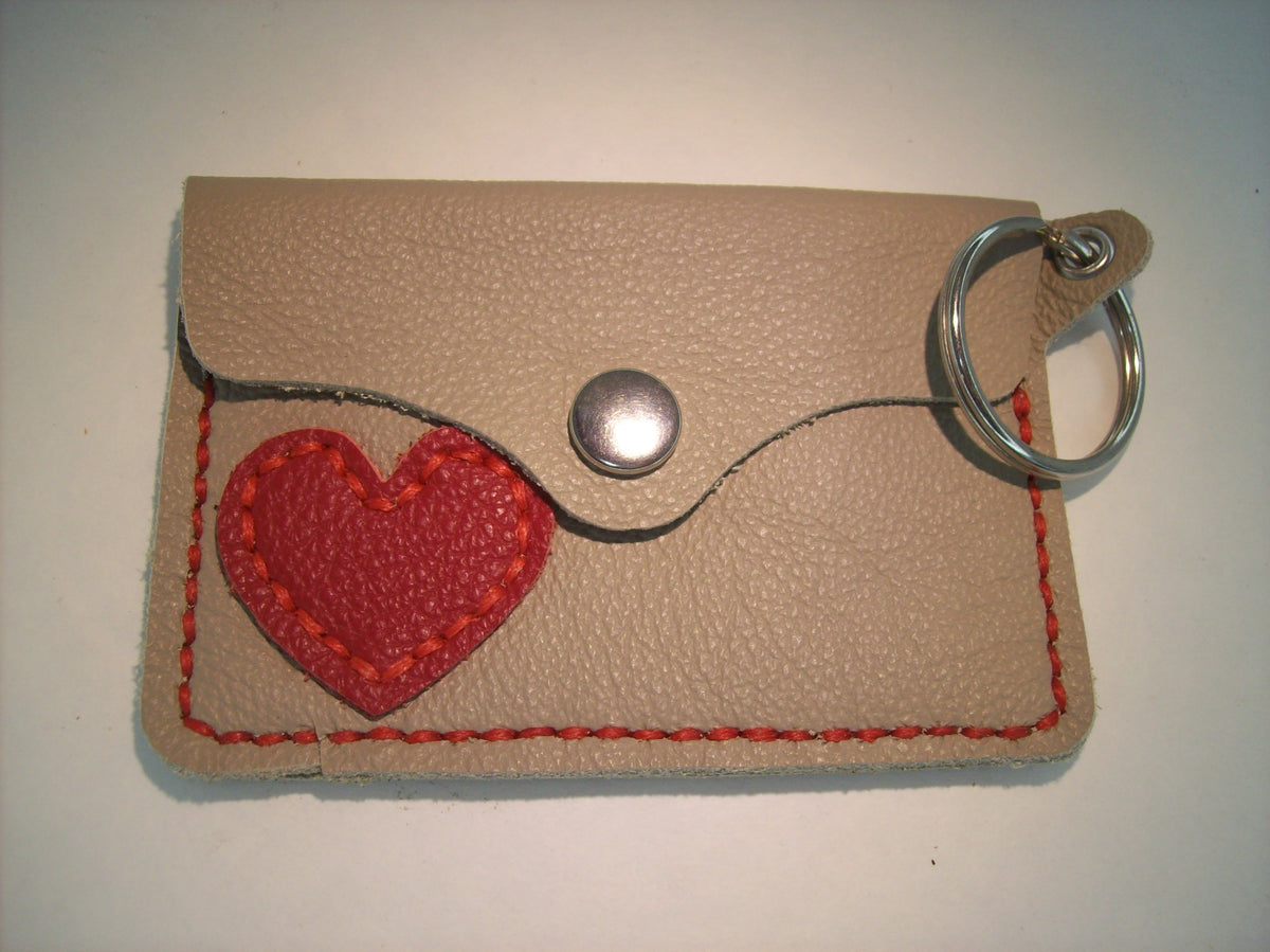 Leather Card Wallet Keychain with Shapes – Repurposed Leather