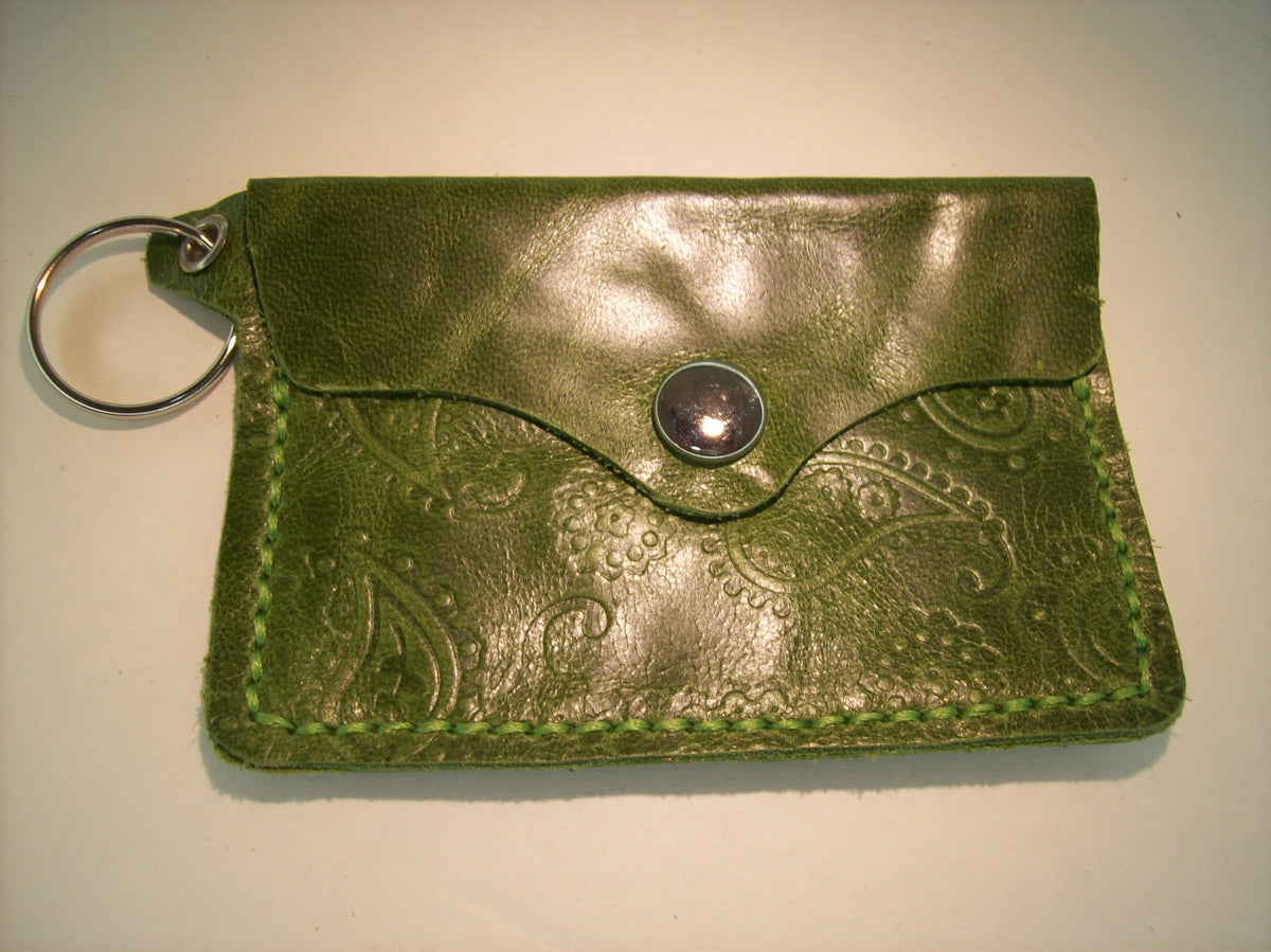 Embossed Leather Card Wallet Keychain – Repurposed Leather