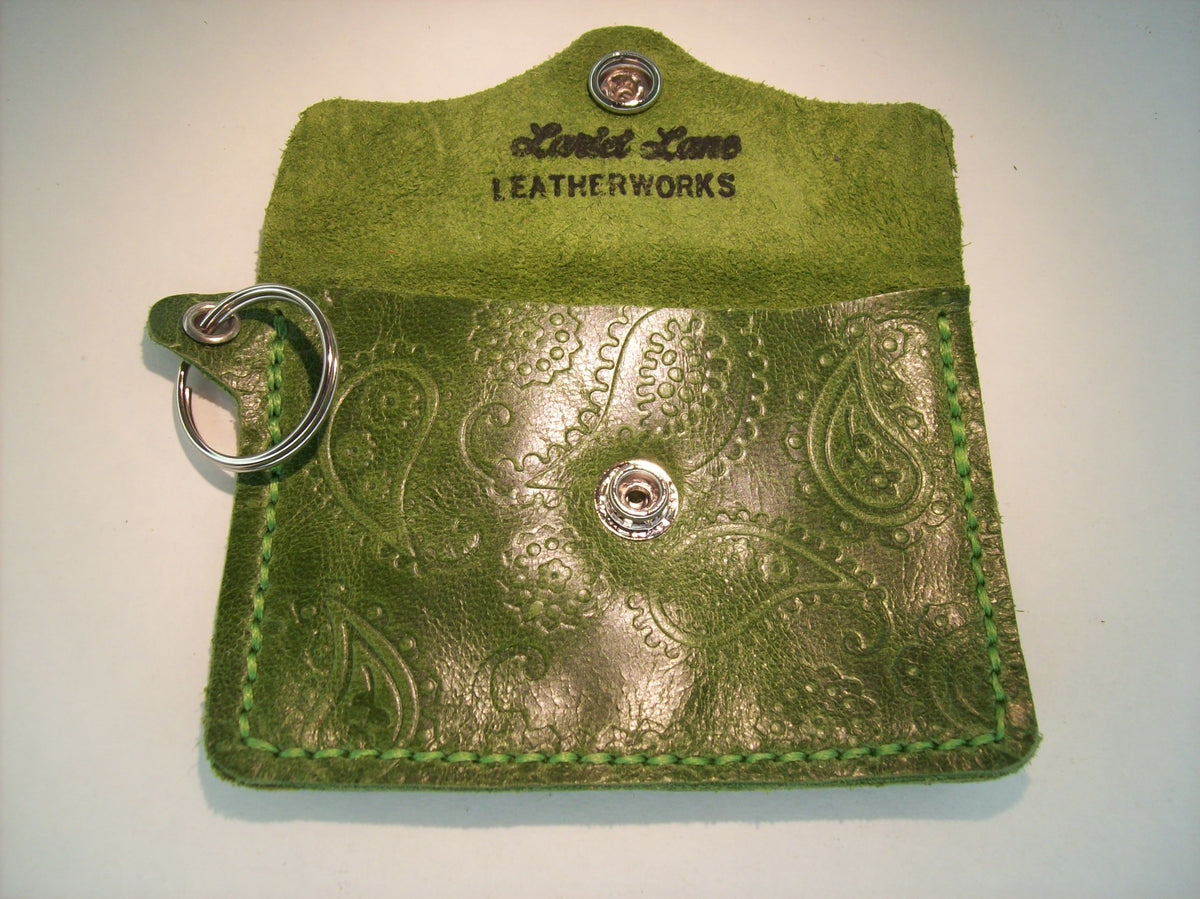 Embossed Leather Card Wallet Keychain – Repurposed Leather