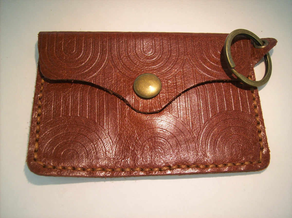 Embossed Leather Card Wallet Keychain – Repurposed Leather