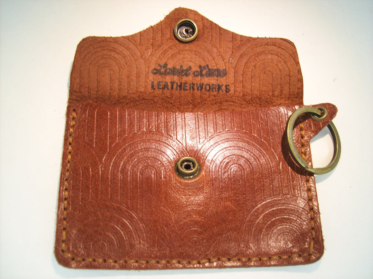 Embossed Leather Card Wallet Keychain – Repurposed Leather