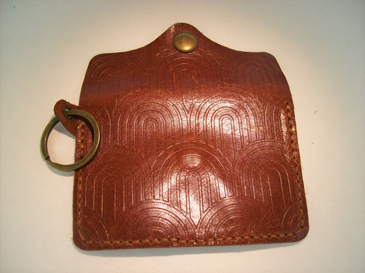 Embossed Leather Card Wallet Keychain – Repurposed Leather