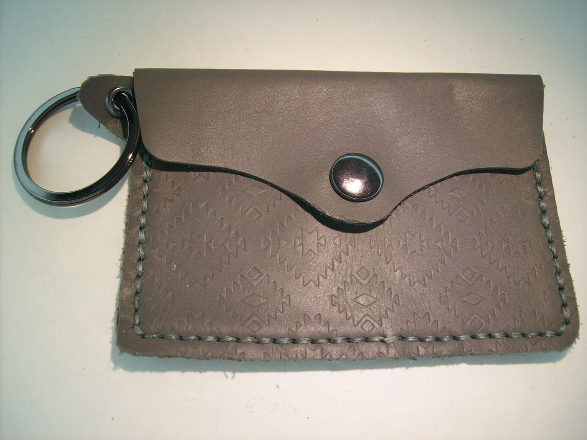 Embossed Leather Card Wallet Keychain – Repurposed Leather