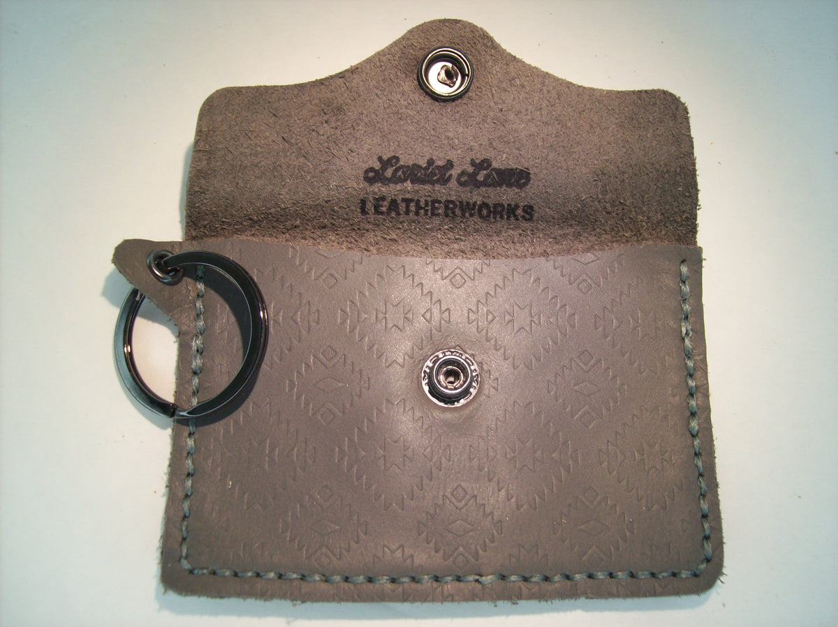 Embossed Leather Card Wallet Keychain – Repurposed Leather