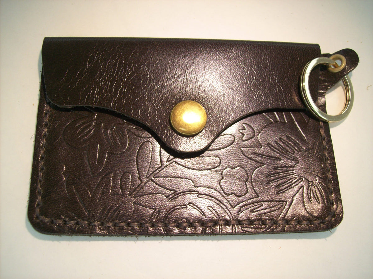 Embossed Leather Card Wallet Keychain – Repurposed Leather