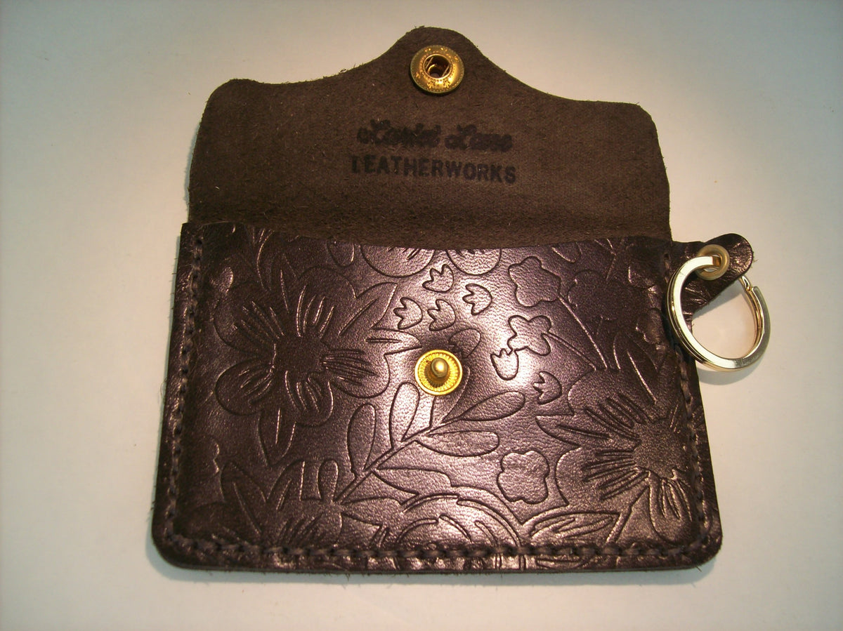 Embossed Leather Card Wallet Keychain – Repurposed Leather