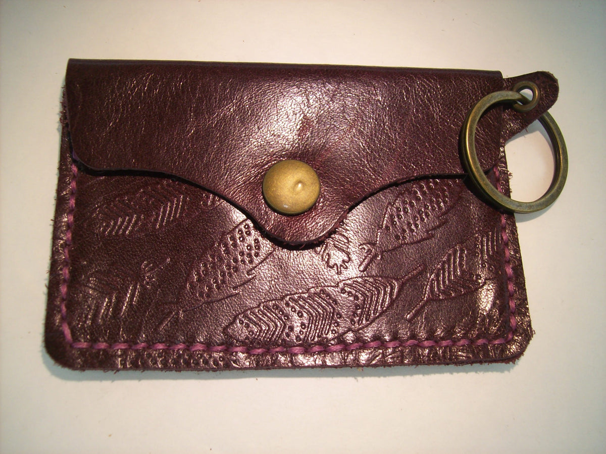 Embossed Leather Card Wallet Keychain – Repurposed Leather