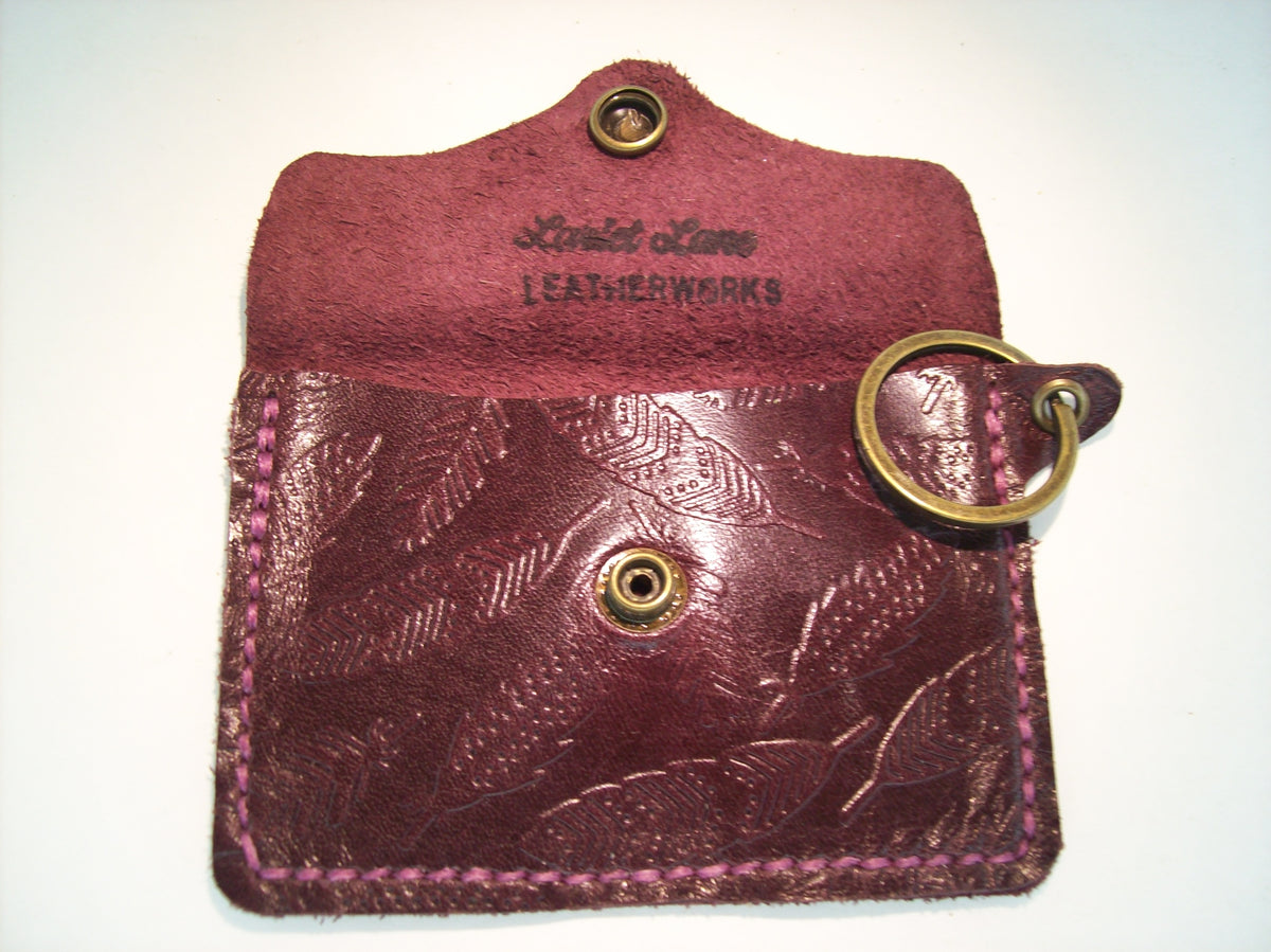 Embossed Leather Card Wallet Keychain – Repurposed Leather