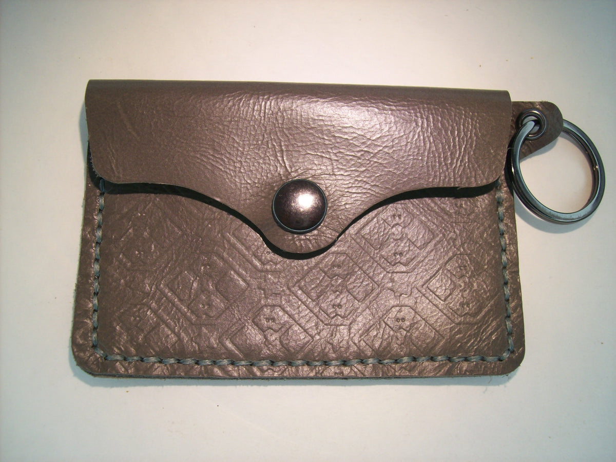 Embossed Leather Card Wallet Keychain – Repurposed Leather