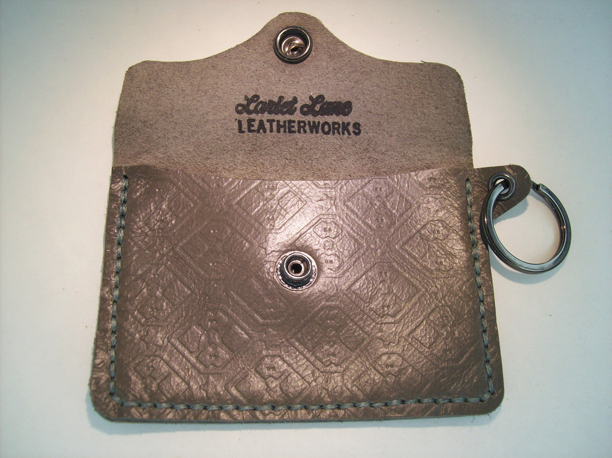 Embossed Leather Card Wallet Keychain – Repurposed Leather
